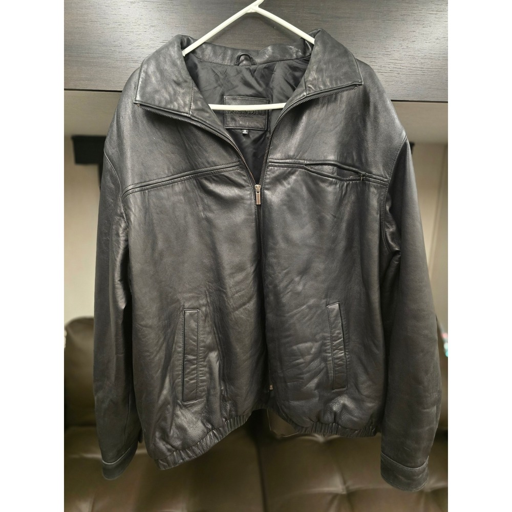 Vintage Brandini la collezione Mens Black Leather Bomber Jacket Full Zip XXL